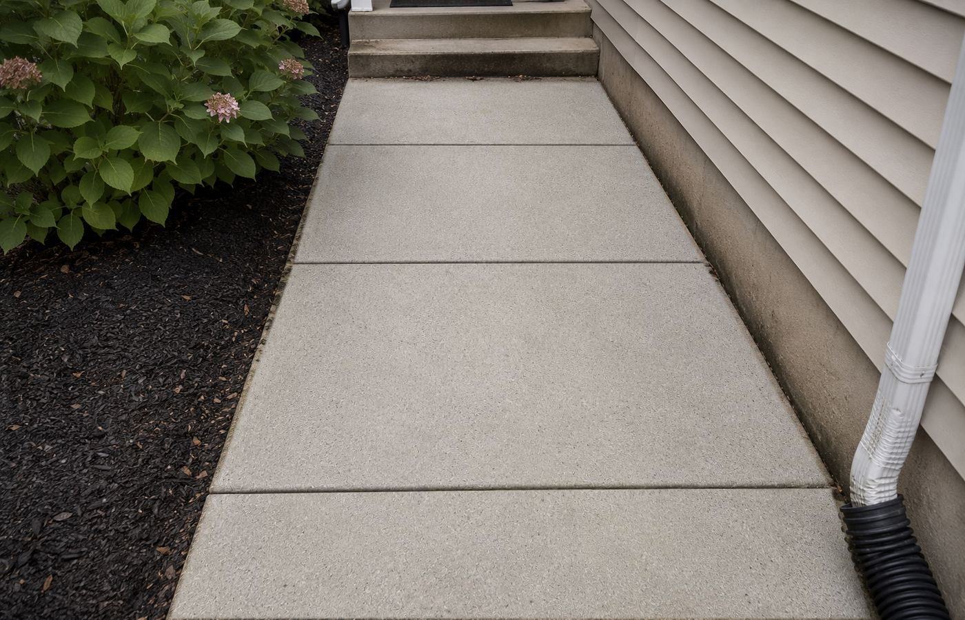 Clean concrete walkway after pressure washing