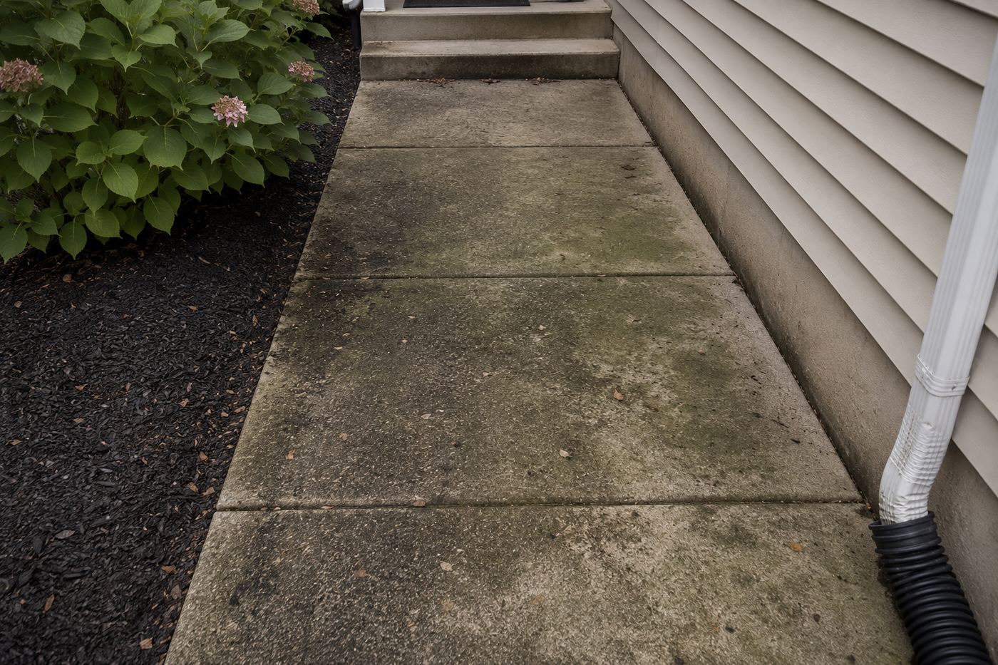 Walkway covered in mildew before pressure washing service