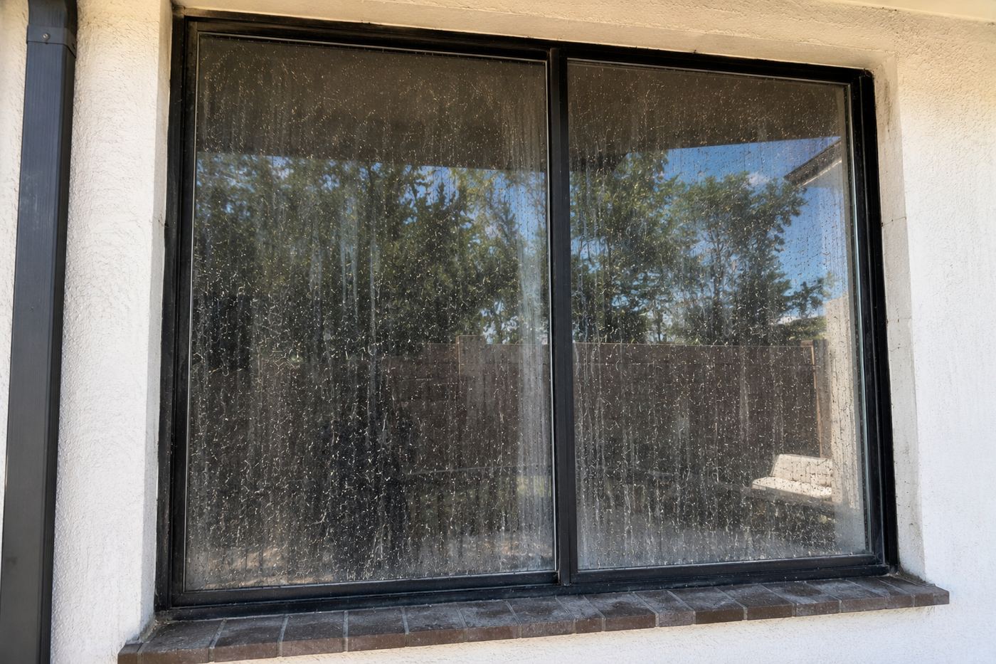 Dirty window before professional window cleaning, Lehigh Valley PA